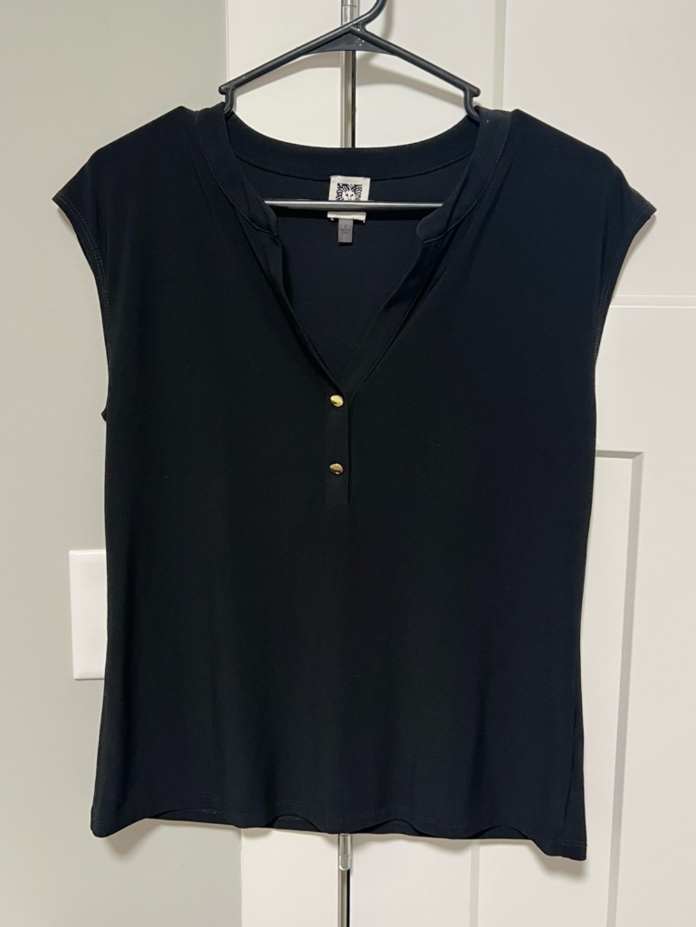 Anne Klein Black Short-Sleeve Top with Gold Buttons - Picture 1 of 4